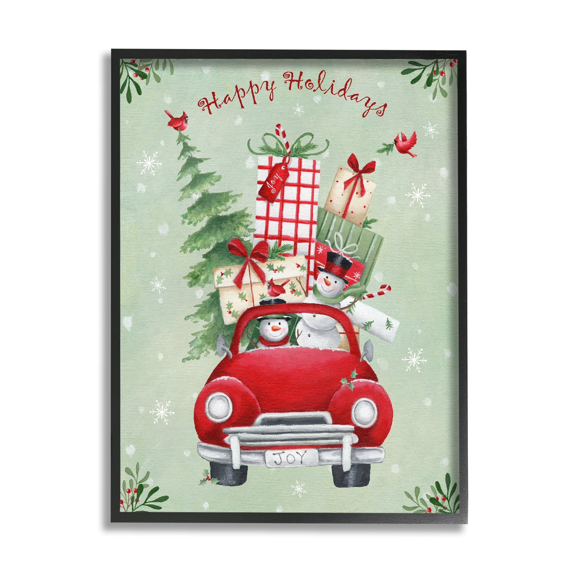 Stupell Industries Holiday Stacked Gift Car Holiday Painting Black Framed Art Print Wall Art, 24 x 30