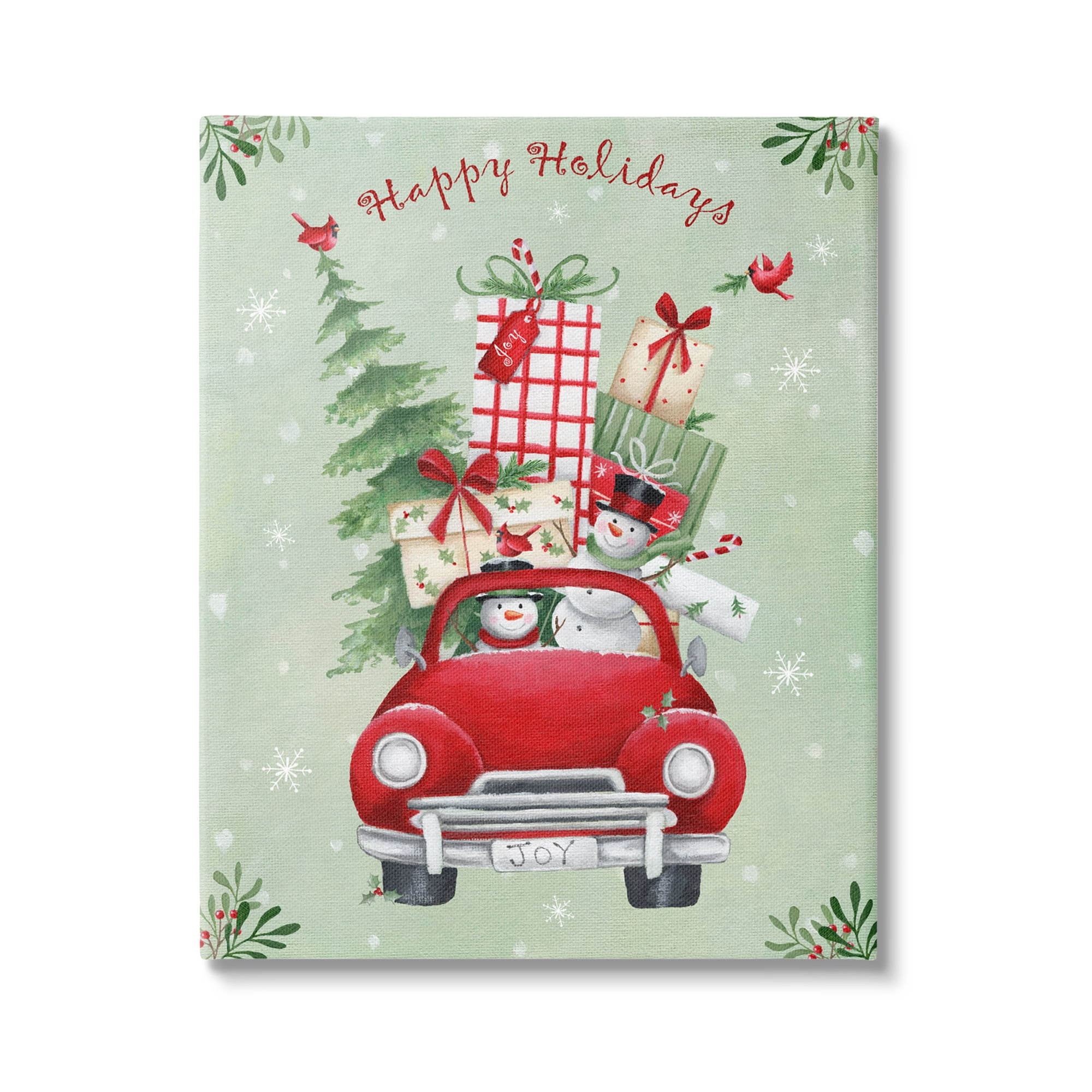 Stupell Industries Holiday Stacked Gift Car Holiday Painting Gallery Wrapped Canvas Art Print Wall Art, 16 x 20