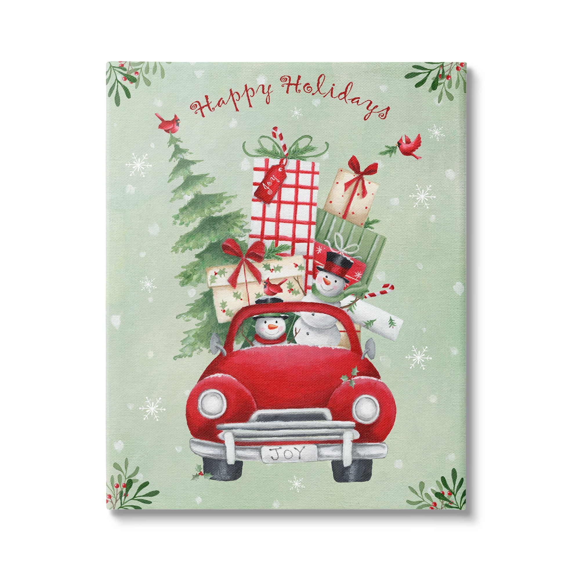 Stupell Industries Holiday Stacked Gift Car Holiday Painting Gallery Wrapped Canvas Art Print Wall Art, 30 x 40