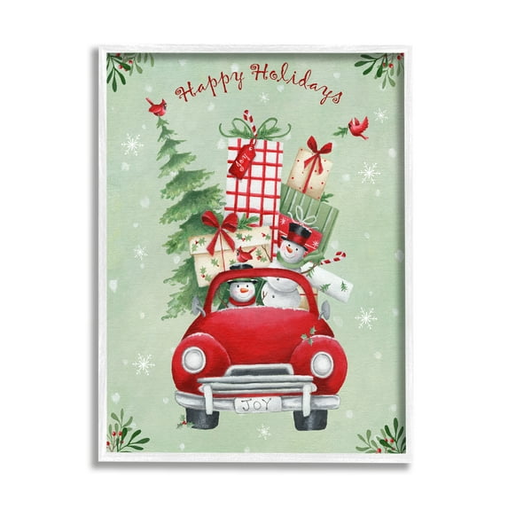 Stupell Industries Holiday Stacked Gift Car Holiday Painting White Framed Art Print Wall Art, 16 x 20