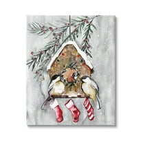 Stupell Industries Holiday Stockings Birdhouse Perched Graphic Art Gallery Wrapped Canvas Print Wall Art, Design by Stella Chang