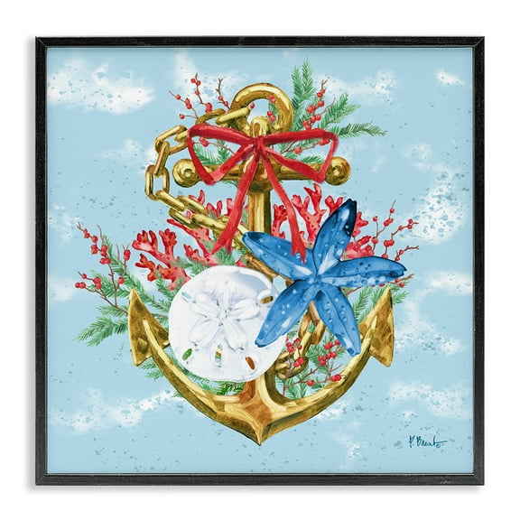Stupell Industries Holiday Submerged Anchor Holiday Painting Black Framed Art Print Wall Art, 12 x 12