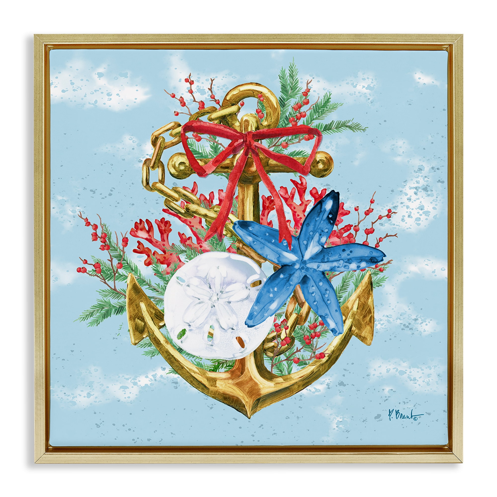 Stupell Industries Holiday Submerged Anchor Holiday Painting Gold Floater Framed Canvas Art Print Wall Art, 25 x 25