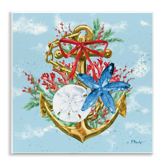 Stupell Industries Holiday Submerged Anchor Holiday Painting Unframed Art Print Wall Art, 12 x 12