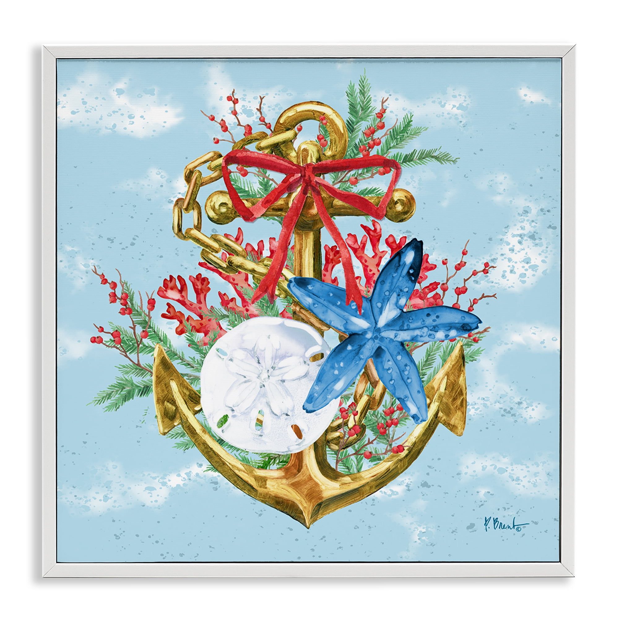 Stupell Industries Holiday Submerged Anchor Holiday Painting White Framed Art Print Wall Art, 17 x 17