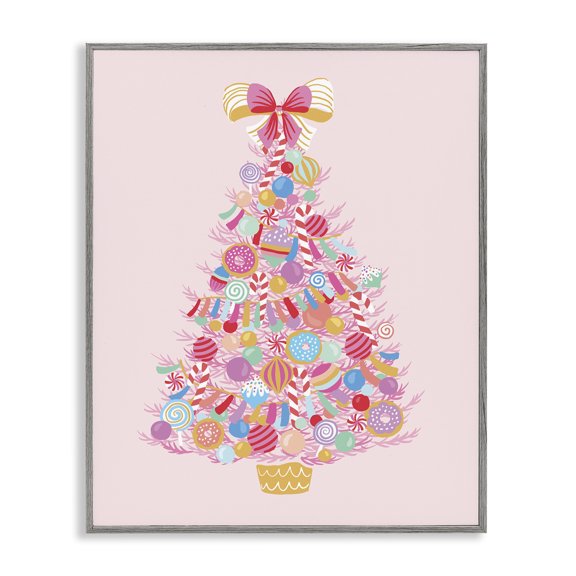 Stupell Industries - Holiday Sweet Treats Tree Gray Framed Giclee Art, 11 x 14, Made In USA