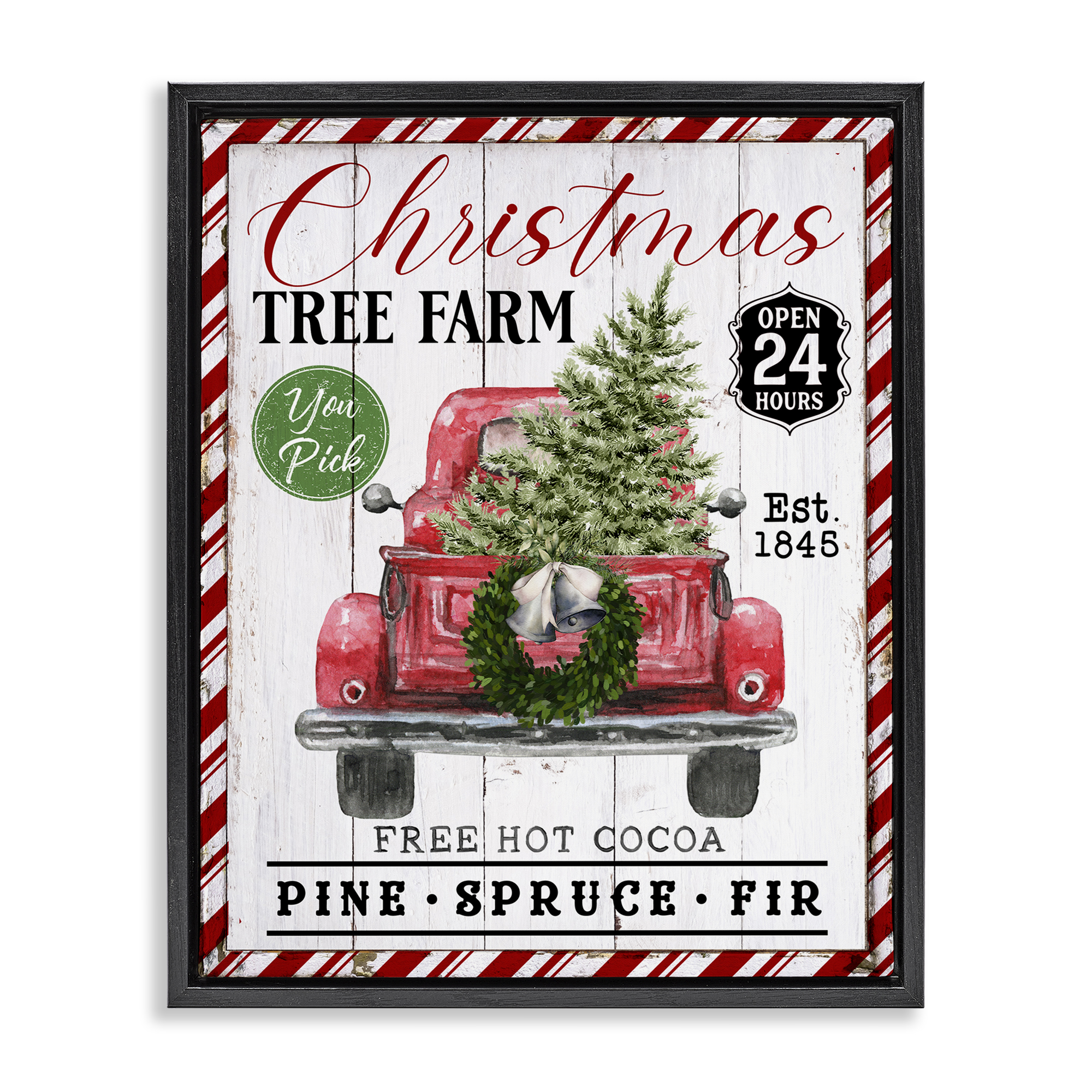 Stupell Industries Holiday Tree Farm Sign Holiday Painting Black Floater Framed Canvas Art Prints Wall Art, 17 x 21