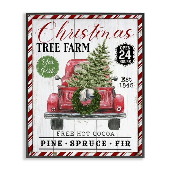 Stupell Industries Holiday Tree Farm Sign Holiday Painting Black Framed Art Prints Wall Art, 11 x 14