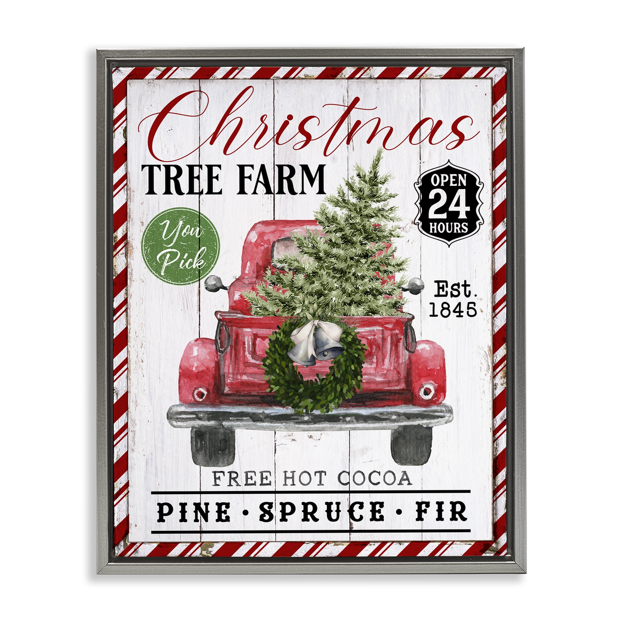 Stupell Industries Holiday Tree Farm Sign Holiday Painting Gray Floater Framed Canvas Art Prints Wall Art, 17 x 21