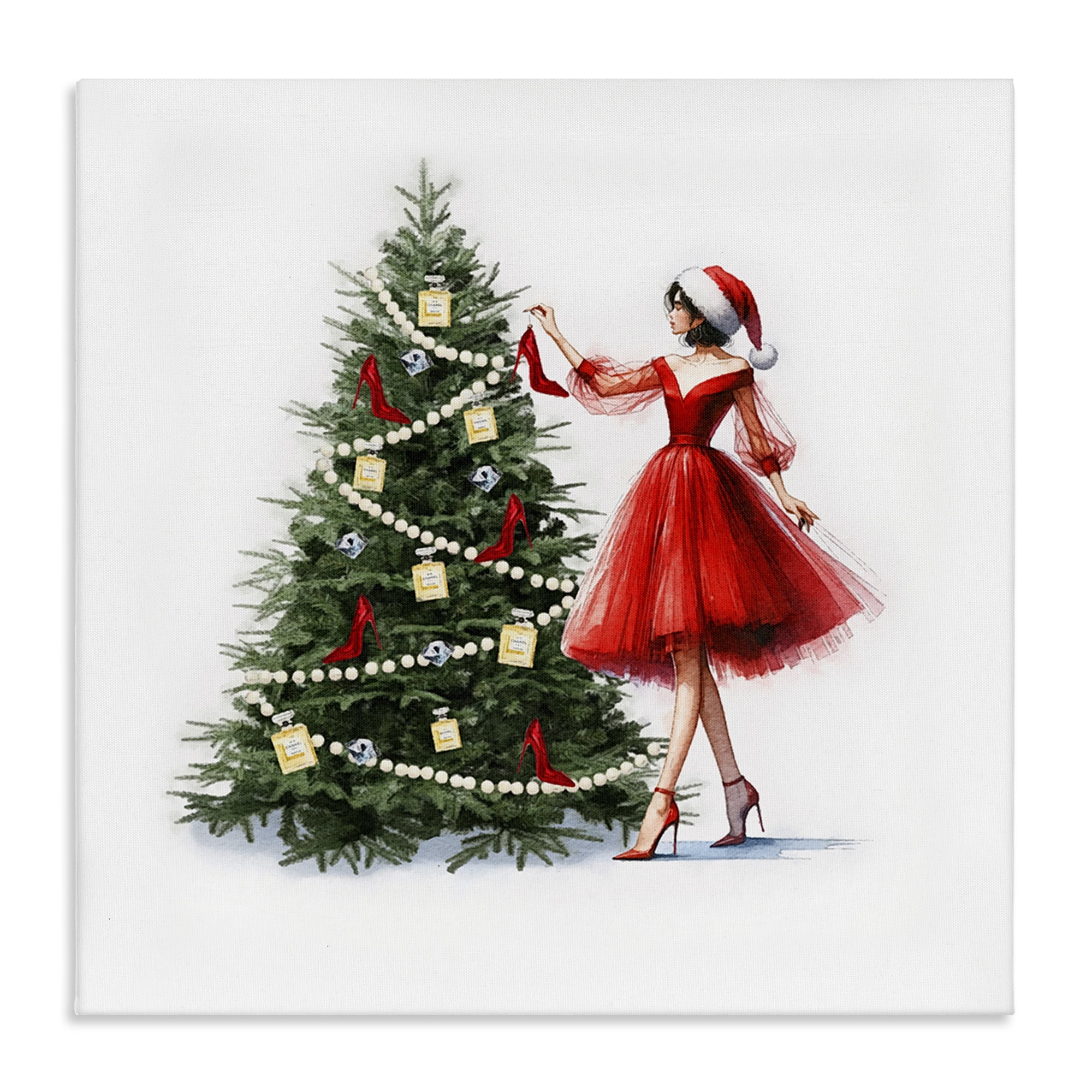 Stupell Industries Holiday Tree Glam Accessories Holiday Painting Gallery Wrapped Canvas Art Prints Wall Art, 36 x 36