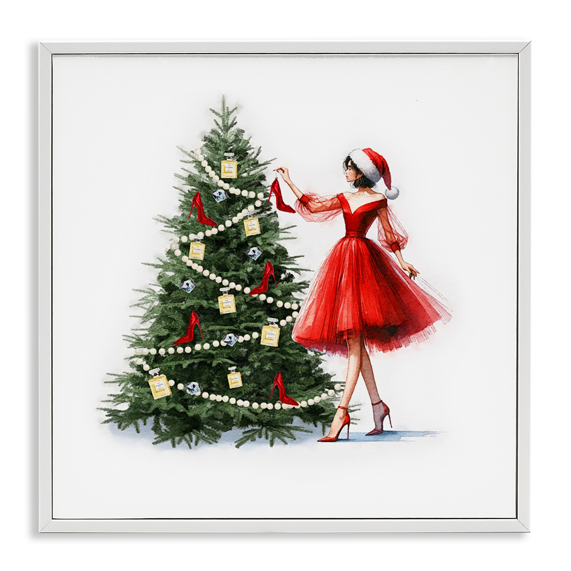Stupell Industries Holiday Tree Glam Accessories Holiday Painting White Framed Art Prints Wall Art, 12 x 12