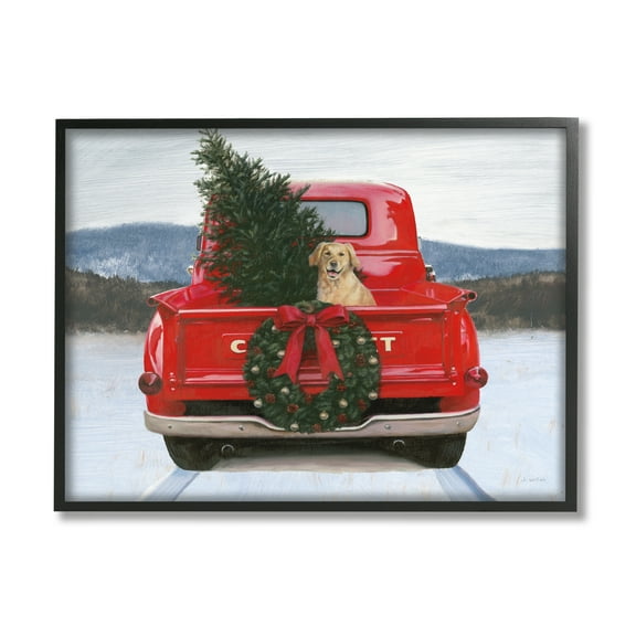 Stupell Industries Holiday Tree in Truck Holiday Painting Black Framed Art Print Wall Art, 14 x 11