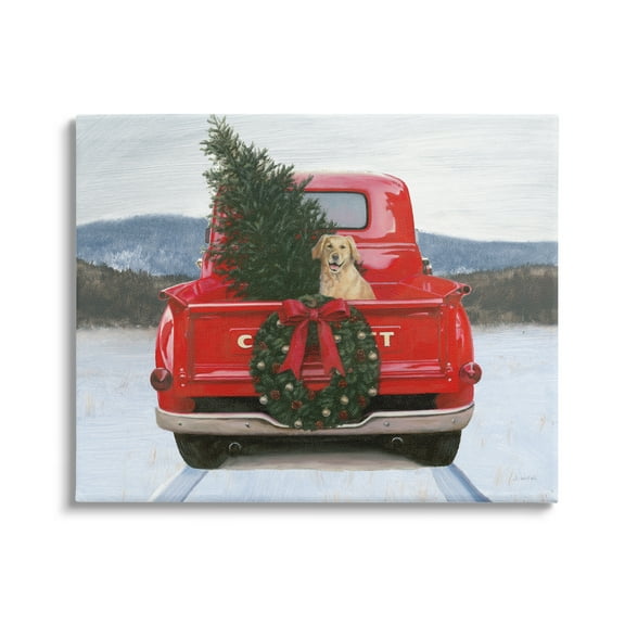 Stupell Industries Holiday Tree in Truck Holiday Painting Gallery Wrapped Canvas Print Wall Art, 20 x 16
