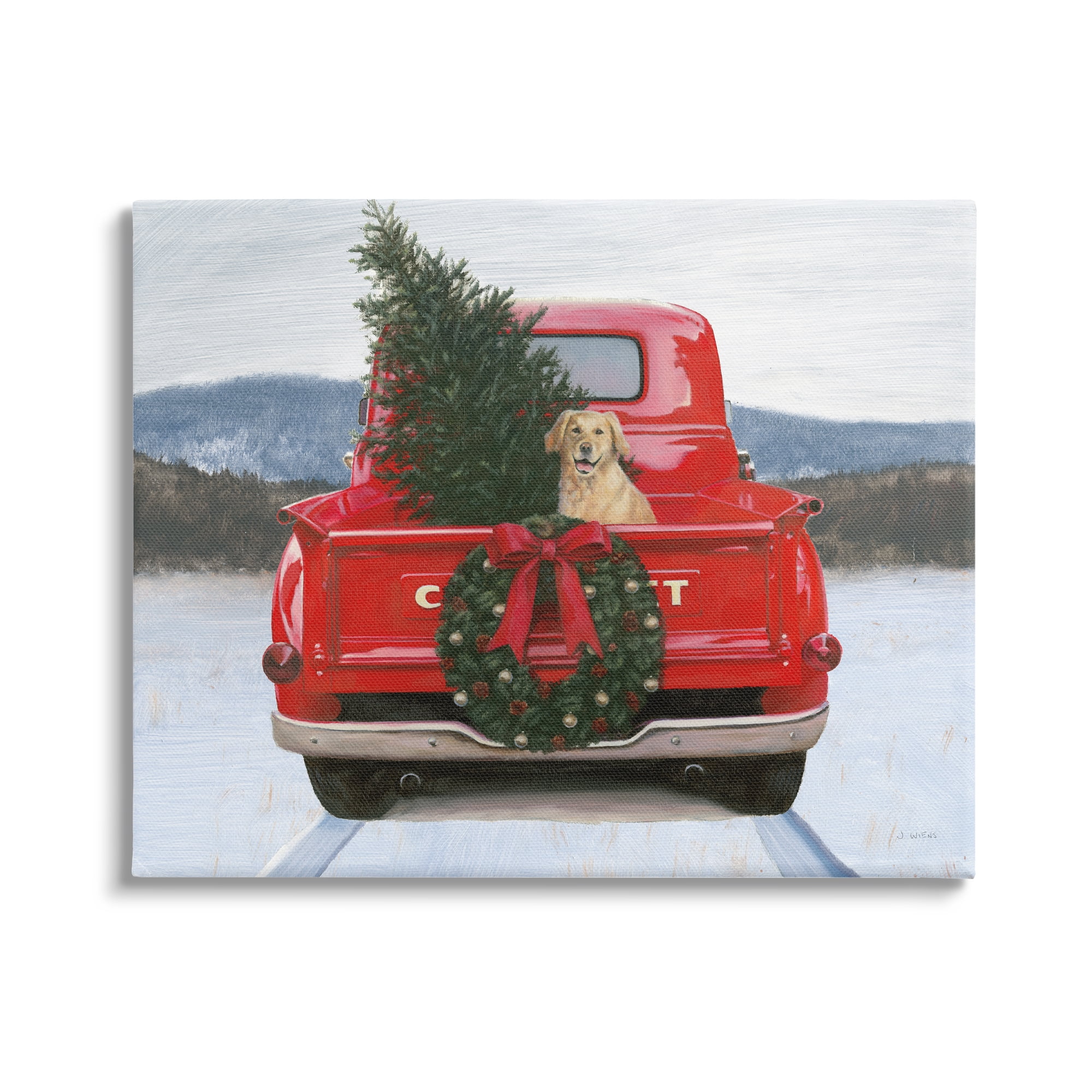 Stupell Industries Holiday Tree in Truck Holiday Painting Gallery Wrapped Canvas Print Wall Art, 40 x 30