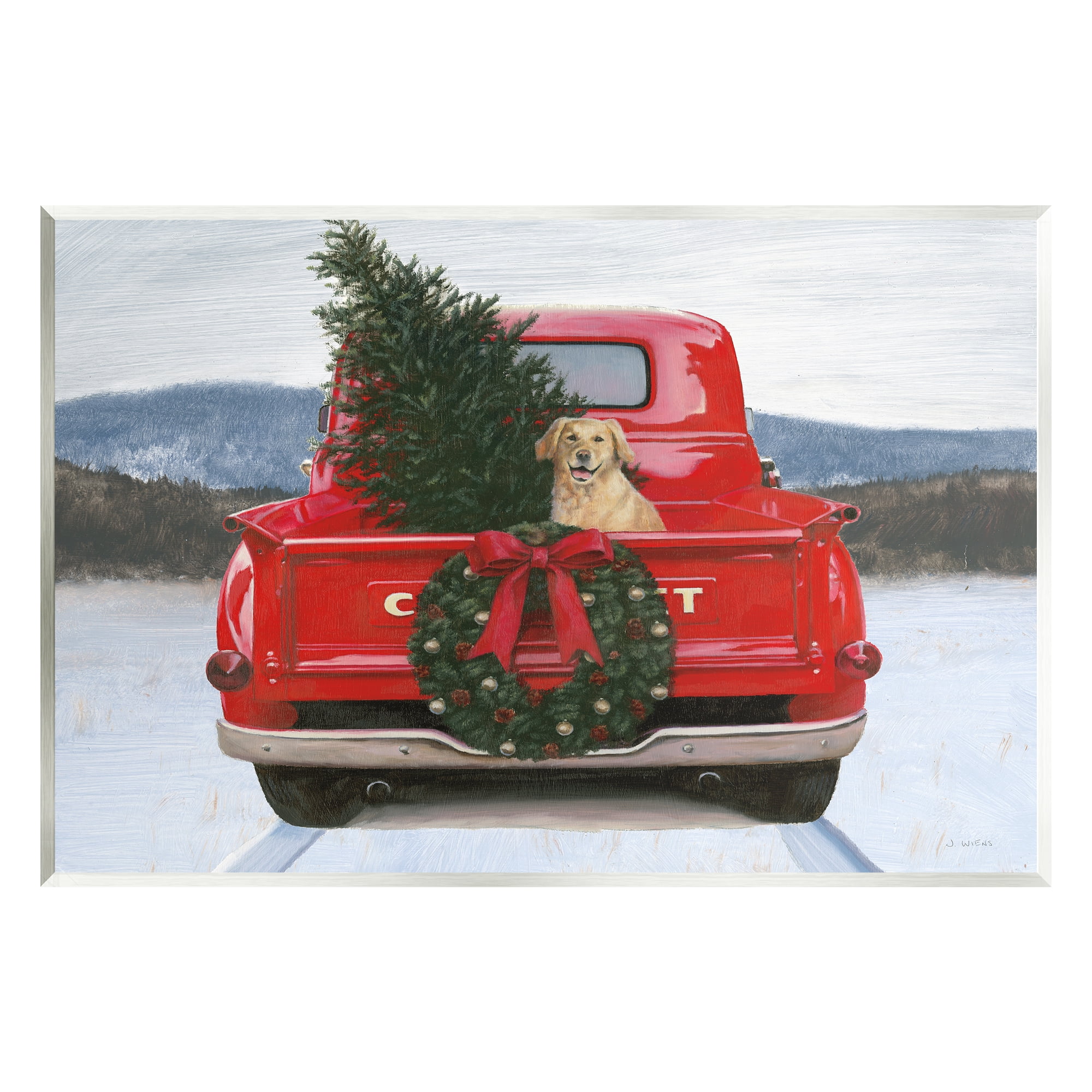 Stupell Industries Holiday Tree in Truck Holiday Painting Unframed Art Print Wall Art, 19 x 13