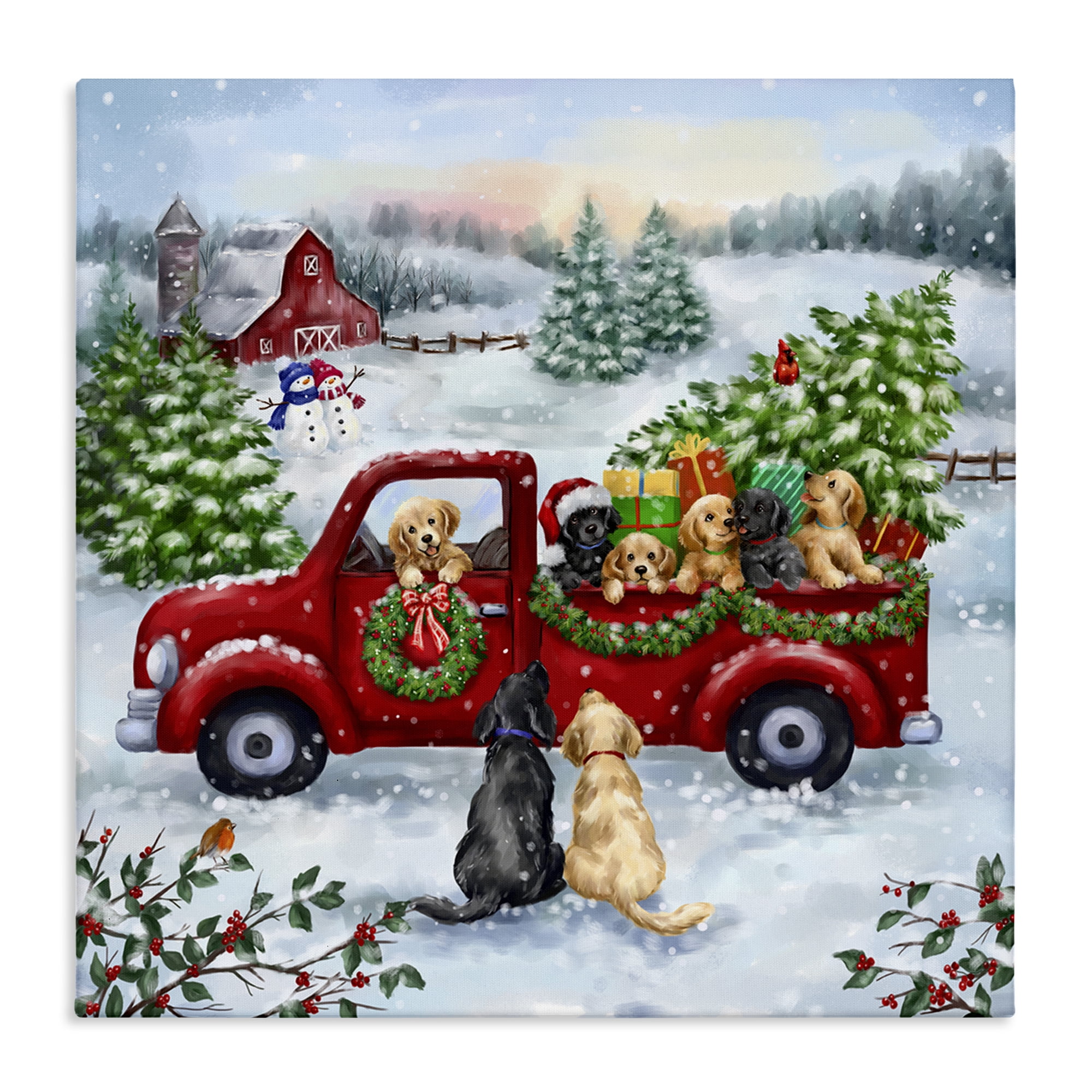 Stupell Industries Holiday Truck & Tree Holiday Painting Gallery Wrapped Canvas Art Prints Wall Art, 24 x 24