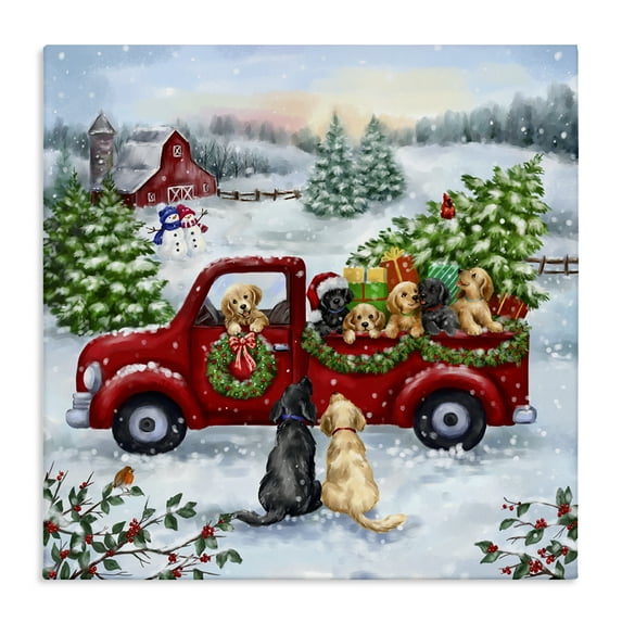 Stupell Industries Holiday Truck & Tree Holiday Painting Gallery Wrapped Canvas Art Prints Wall Art, 36 x 36