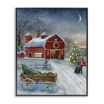 Stupell Industries Holiday Wagon & Barn Holiday Painting Black Framed Art Prints Wall Art, 11 x 14
