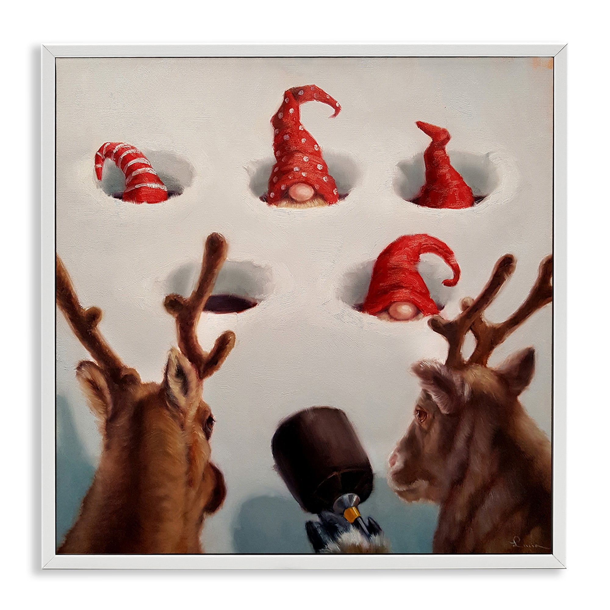 Stupell Industries Holiday Whack an Elf Humor Animals & Insects Painting White Framed Art Print Wall Art, 24 x 24