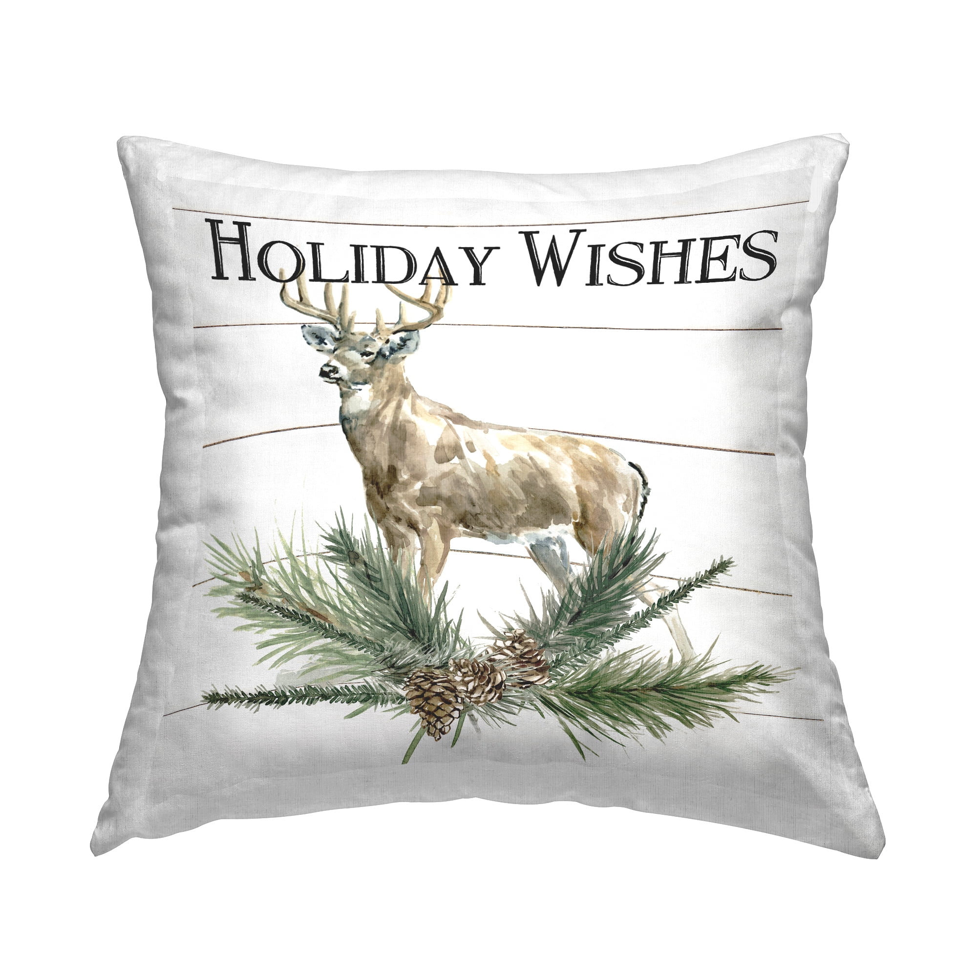 Holiday Wishes Deer Seasonal Pine Sprig 18" Square Throw Pillow