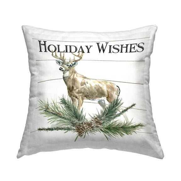 Stupell Industries Holiday Wishes Deer Seasonal Pine Sprig Design by Carol Robinson Throw Pillow