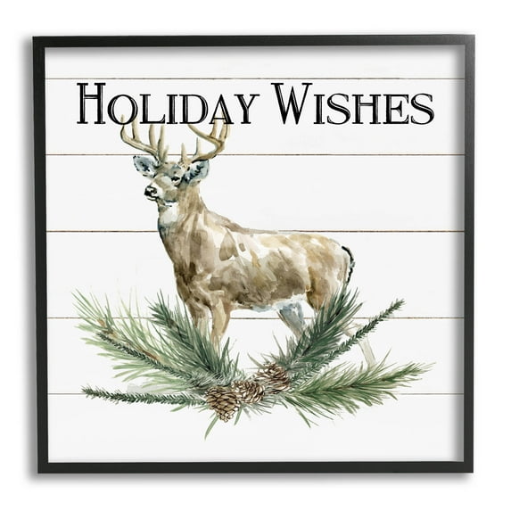 Stupell Industries Holiday Wishes Seasonal Deer Graphic Art Black Framed Art Print Wall Art, Design by Carol Robinson