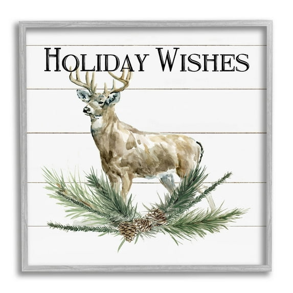 Stupell Industries Holiday Wishes Seasonal Deer Graphic Art Gray Framed Art Print Wall Art, Design by Carol Robinson