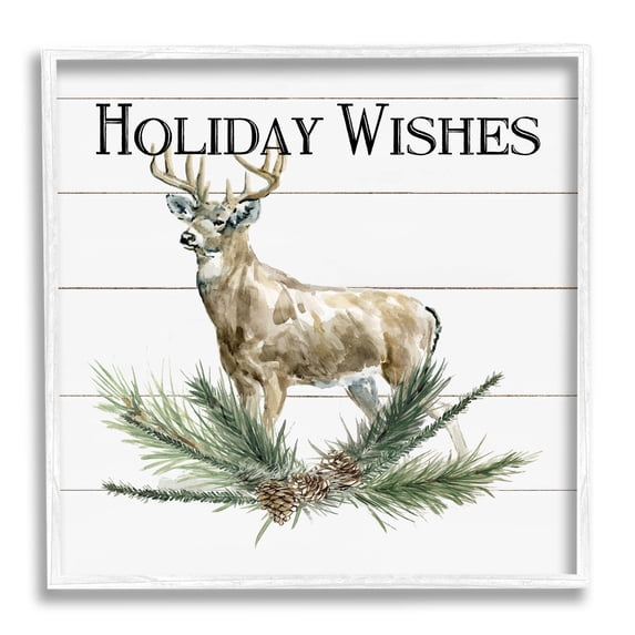 Stupell Industries Holiday Wishes Seasonal Deer Graphic Art White Framed Art Print Wall Art, Design by Carol Robinson