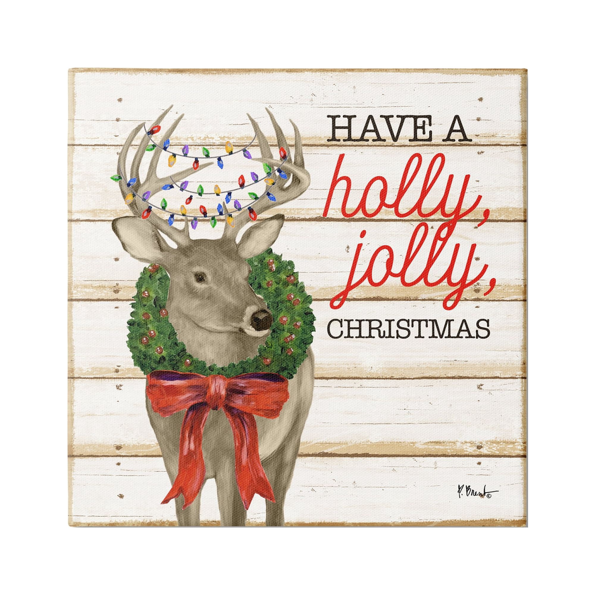 Stupell Industries Holly Jolly Christmas Deer Holiday Painting Gallery Wrapped Canvas Print Wall Art, 30 x 30