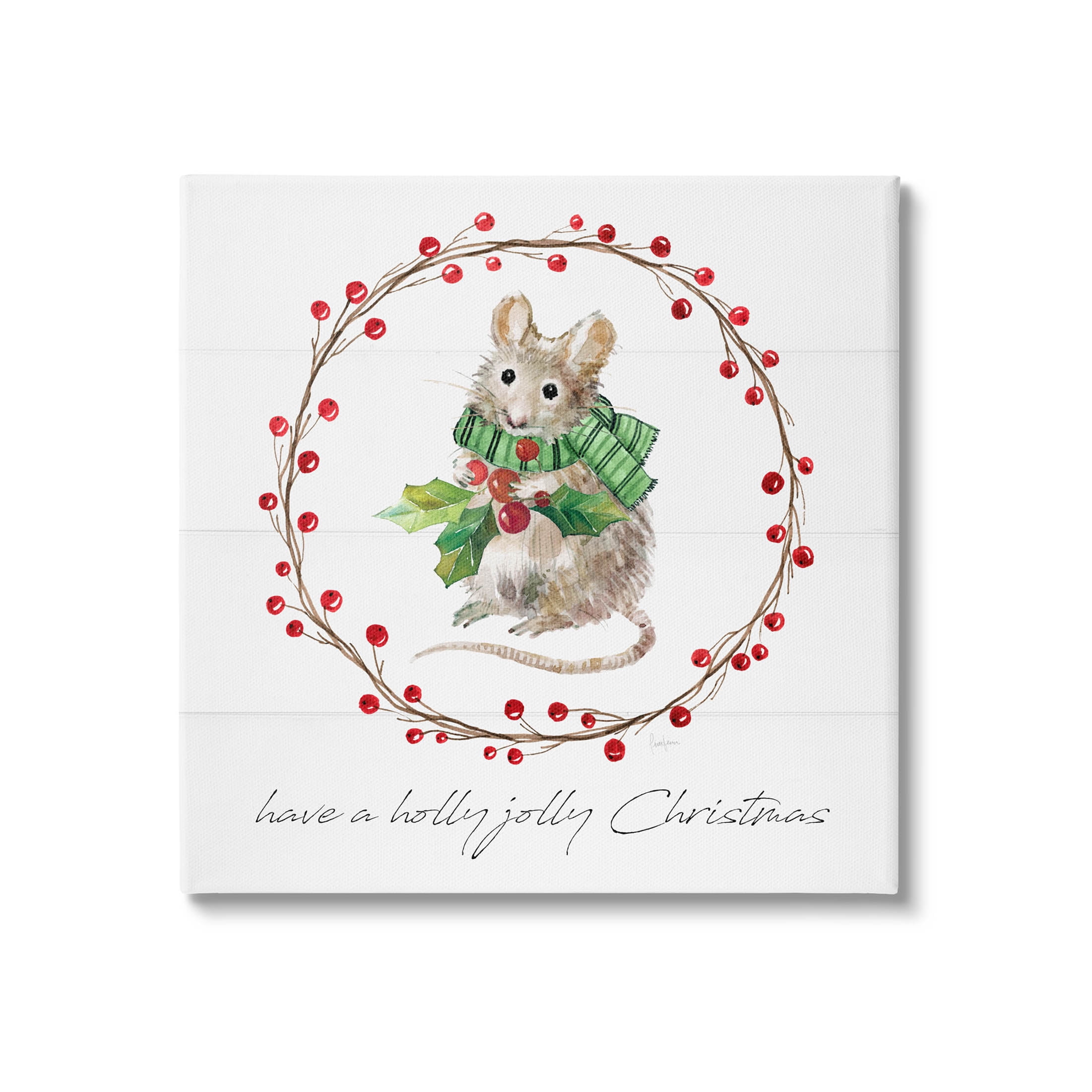 Stupell Industries Holly Jolly Christmas Mouse Graphic Art Gallery Wrapped Canvas Print Wall Art, Design by Livi Finn