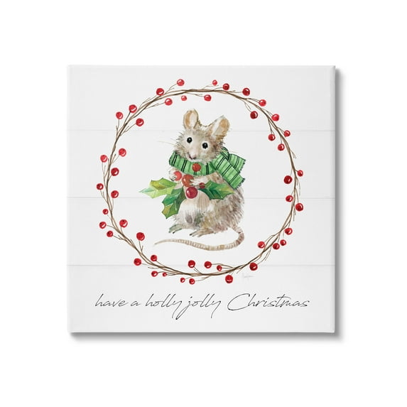 Stupell Industries Holly Jolly Christmas Mouse Graphic Art Gallery Wrapped Canvas Print Wall Art, Design by Livi Finn