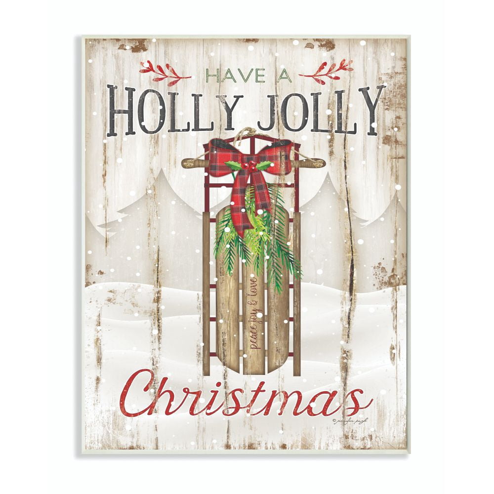 Stupell Industries Holly Jolly Christmas Sleigh Wood Texture Holiday Word Design Wood Wall Art By Artist Jennifer Pugh