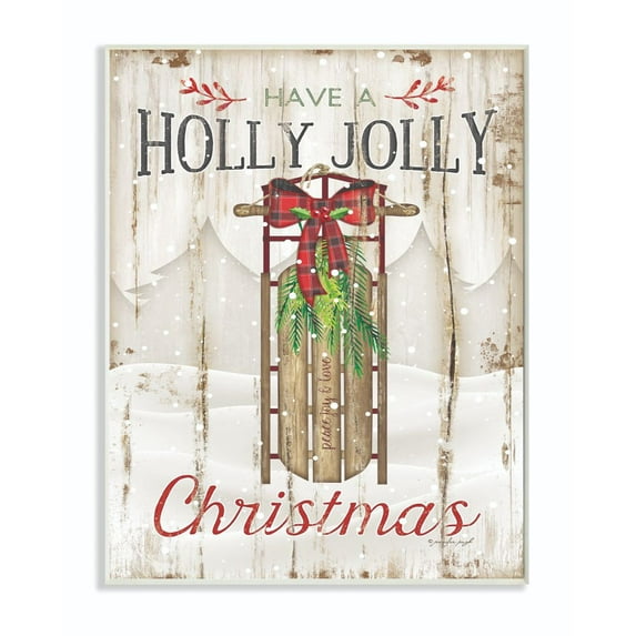 Stupell Industries Holly Jolly Christmas Sleigh Wood Texture Holiday Word Design Wood Wall Art By Artist Jennifer Pugh