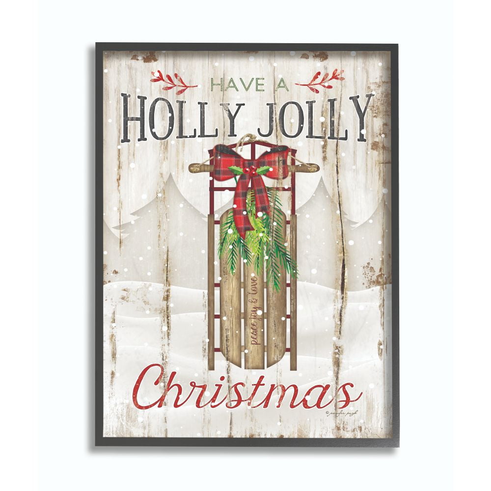 Holly Jolly Christmas Sleigh Print in Wood Frame