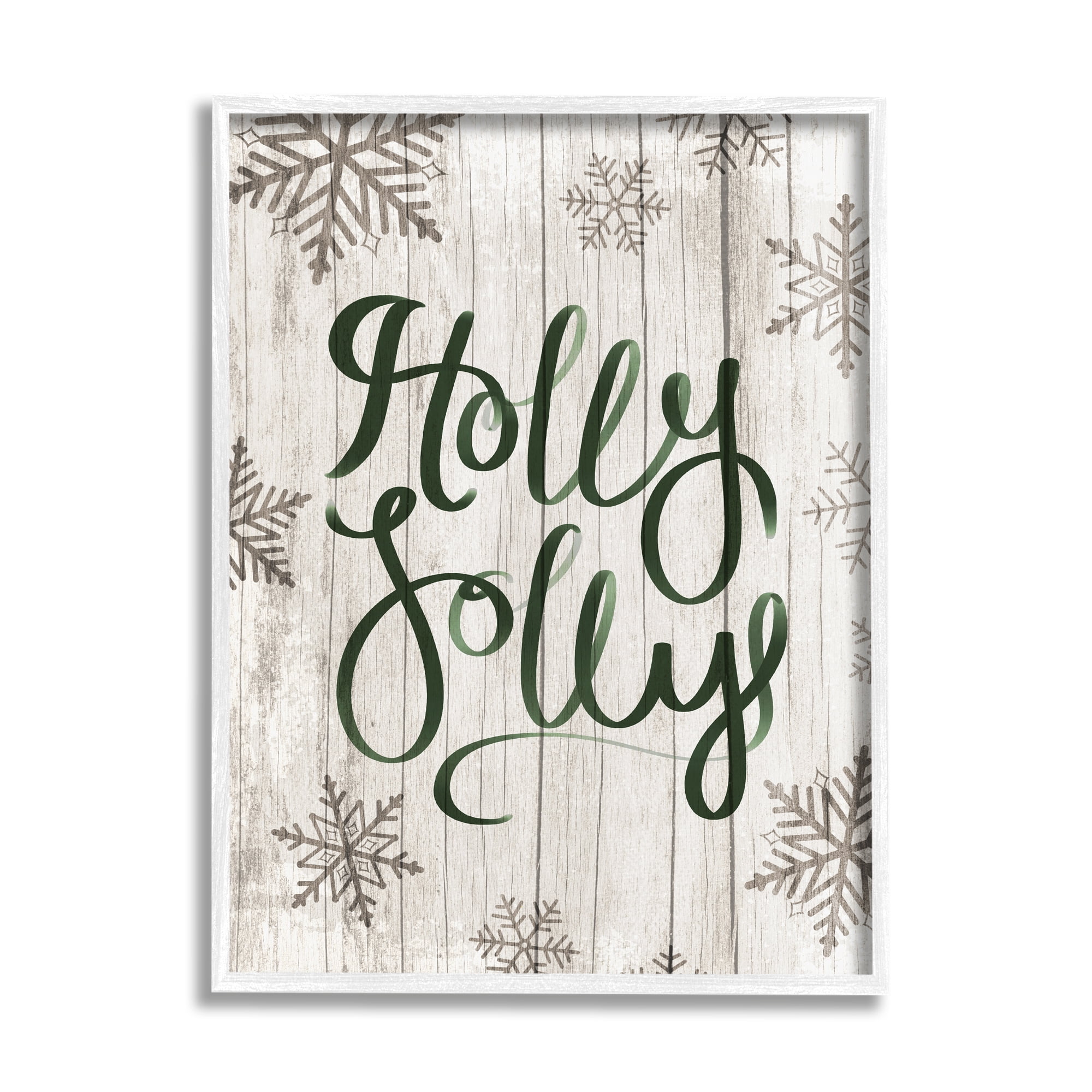 Stupell Industries Holly Jolly Festive Cursive Typography Winter Rustic Snowflakes, 11 x 14, Design by Daphne Polselli
