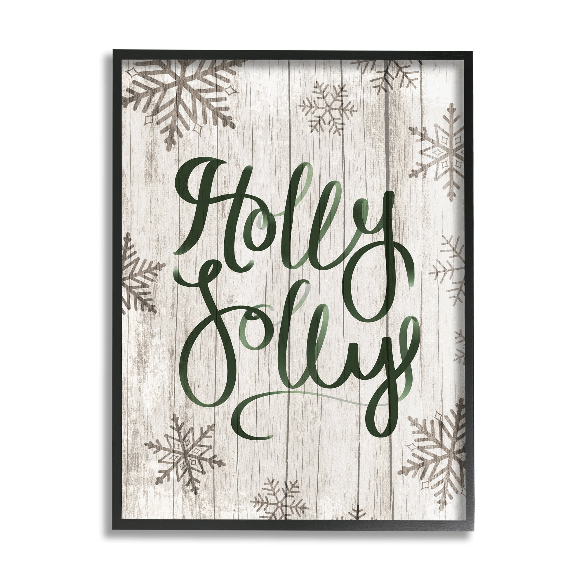 Stupell Industries Holly Jolly Festive Cursive Typography Winter Rustic Snowflakes, 24 x 30, Design by Daphne Polselli