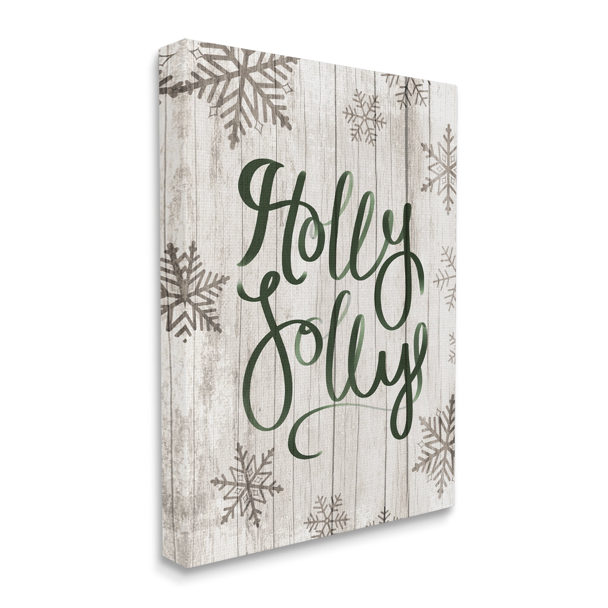 Stupell Industries Holly Jolly Festive Cursive Typography Winter Rustic Snowflakes Holiday Painting Gallery Wrapped Canvas Print Wall Art, 24 x 30