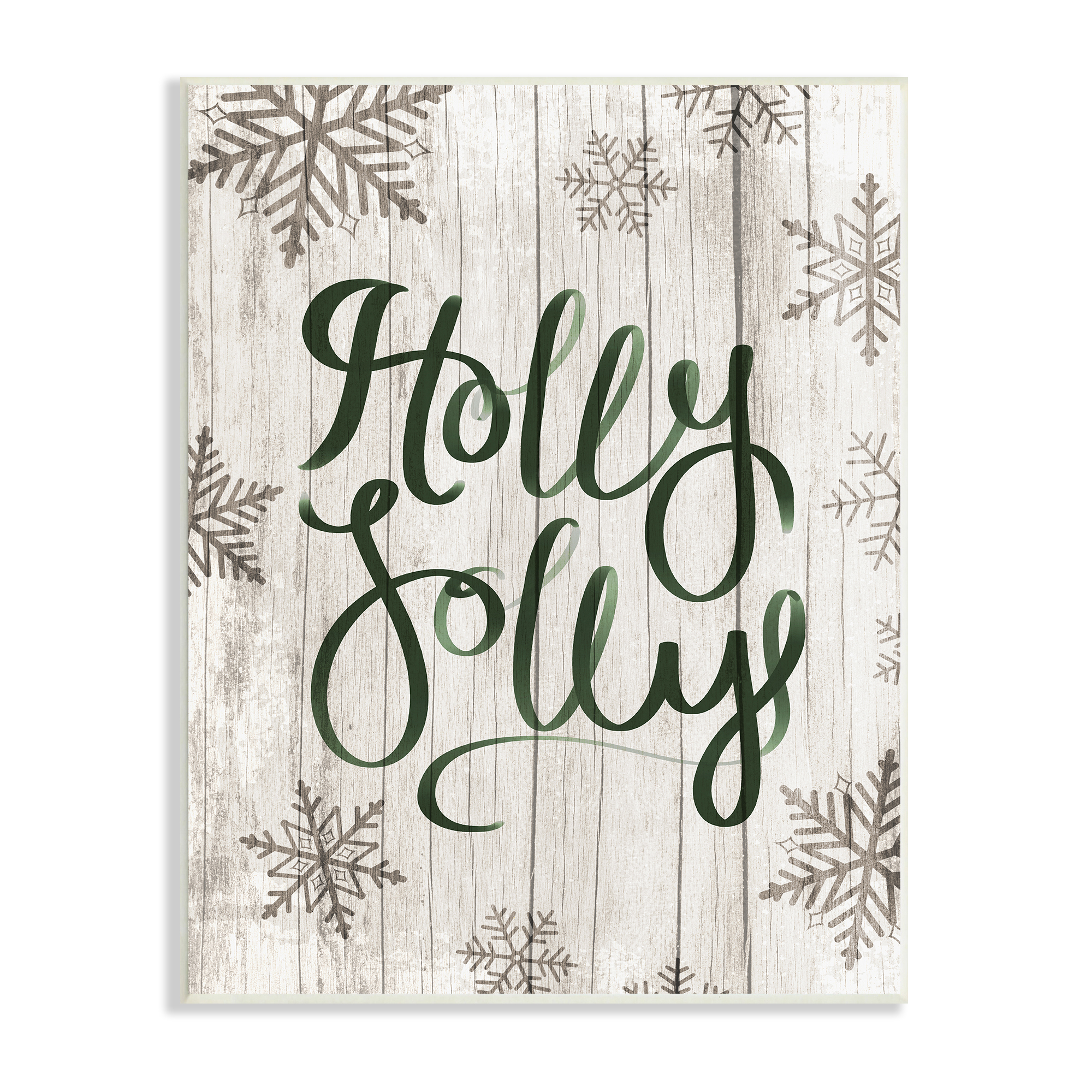 Stupell Industries Holly Jolly Festive Cursive Typography Winter Rustic Snowflakes Holiday Painting Unframed Art Print Wall Art, 10 x 15