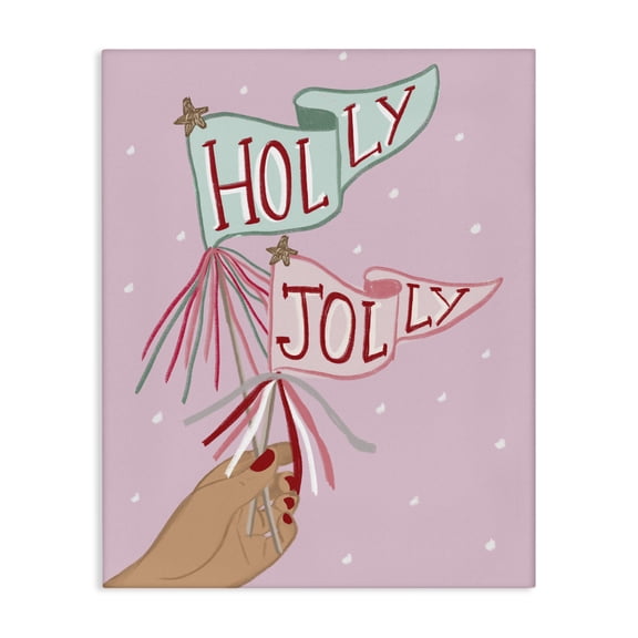 Stupell Industries - Holly Jolly Festive Flags Canvas Art, 16 x 20, Made In USA