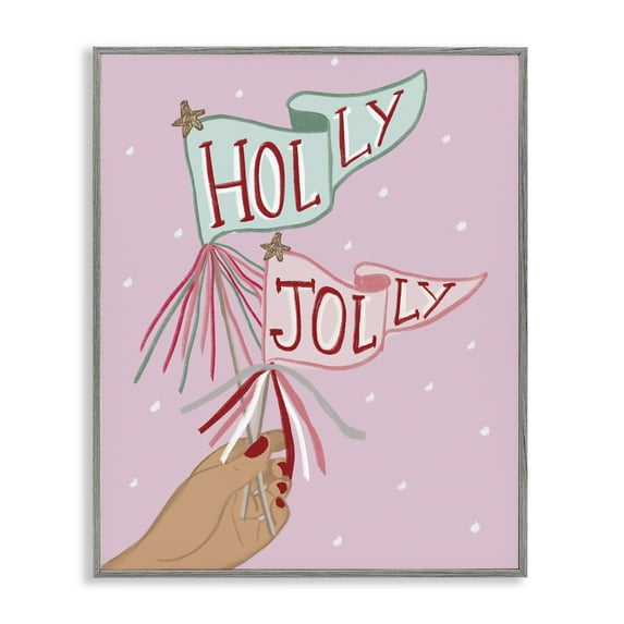 Stupell Industries - Holly Jolly Festive Flags Gray Framed Giclee Art, 24 x 30, Made In USA