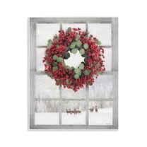 Stupell Industries Holly Wreath & Reindeer Holiday Painting Unframed Art Print Wall Art, 11 x 14