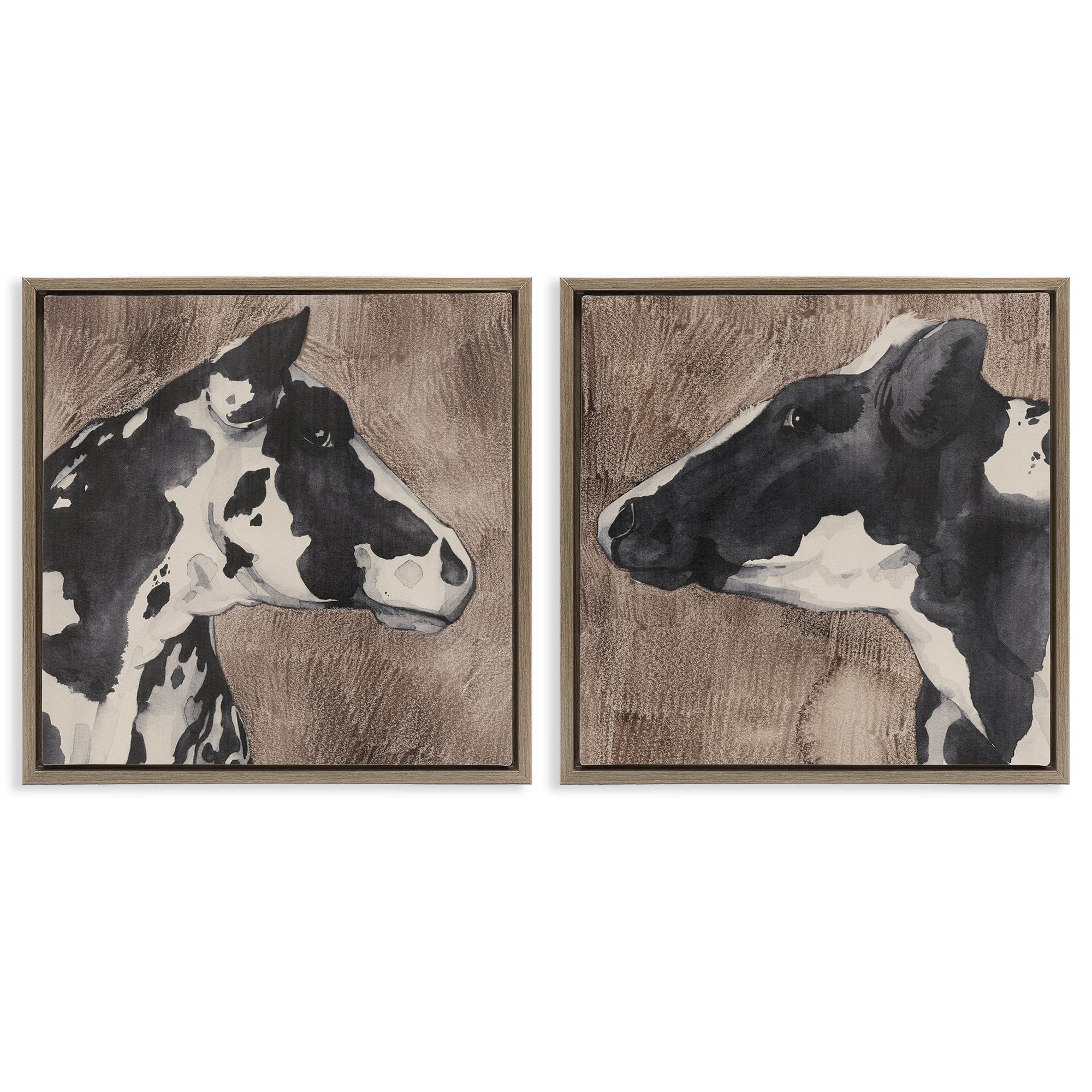 Stupell Industries Holstein Cow Portrait Profile Animals Painting Brown Floater Framed Canvas Art Print Wall Art, 25 x 25, Set of 2