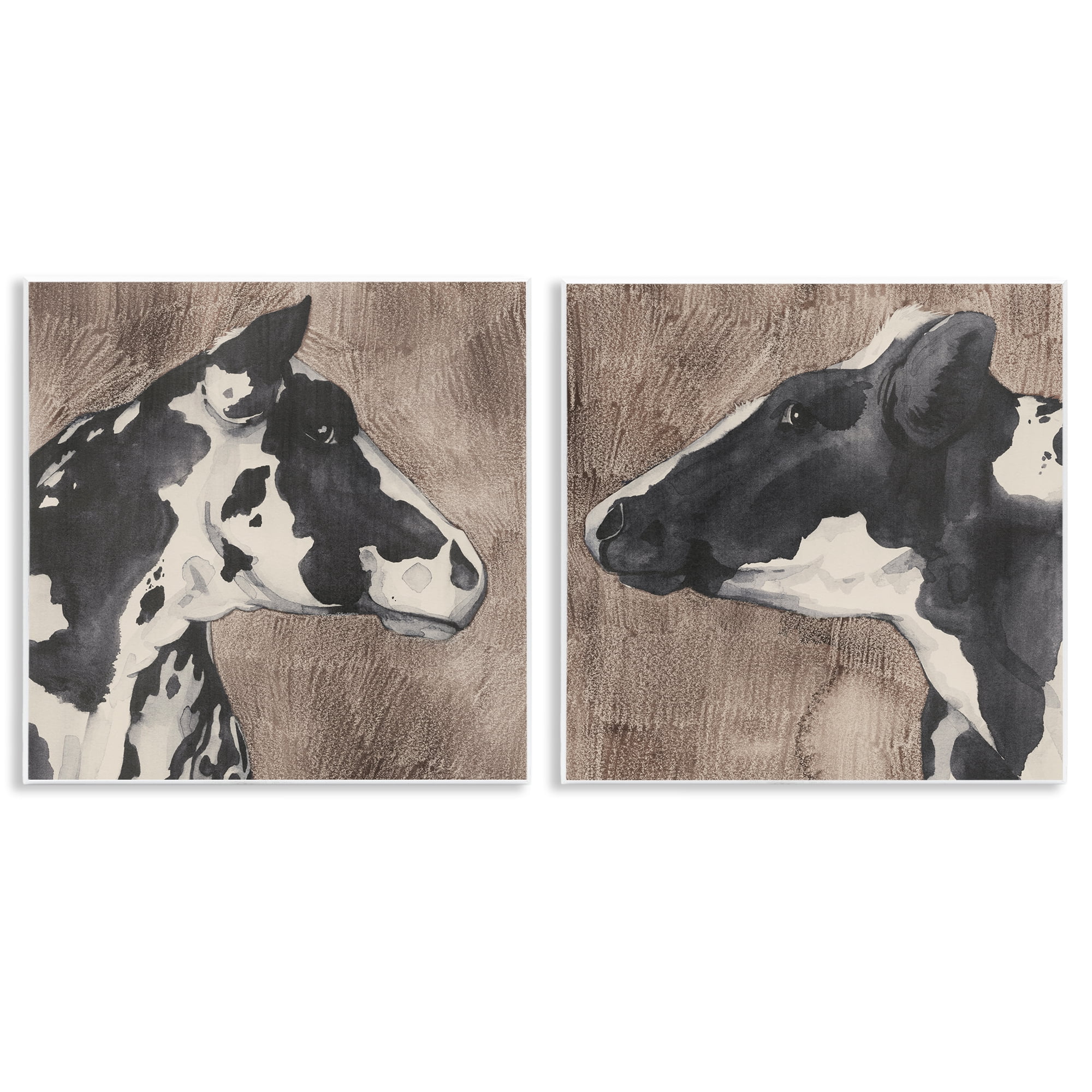 Stupell Industries Holstein Cow Portrait Profile Animals Painting Unframed Art Print Wall Art, 12 x 12, Set of 2