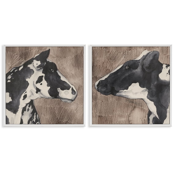 Stupell Industries Holstein Cow Portrait Profile Animals Painting White Framed Art Print Wall Art, 17 x 17, Set of 2