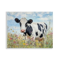 Stupell Industries Holstein Cow in Meadow Animals Painting Unframed Art Print Wall Art, 14 x 11