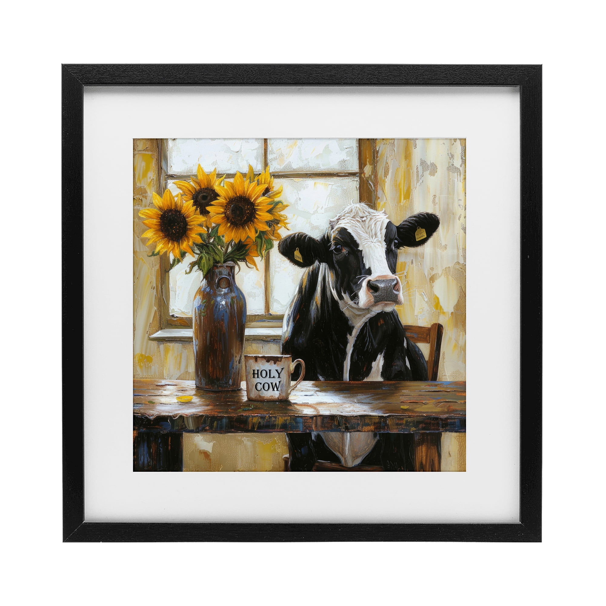 Stupell Industries Holy Cow Rustic Farm Table Black Framed Print Under Glass, design by Tina LeCour