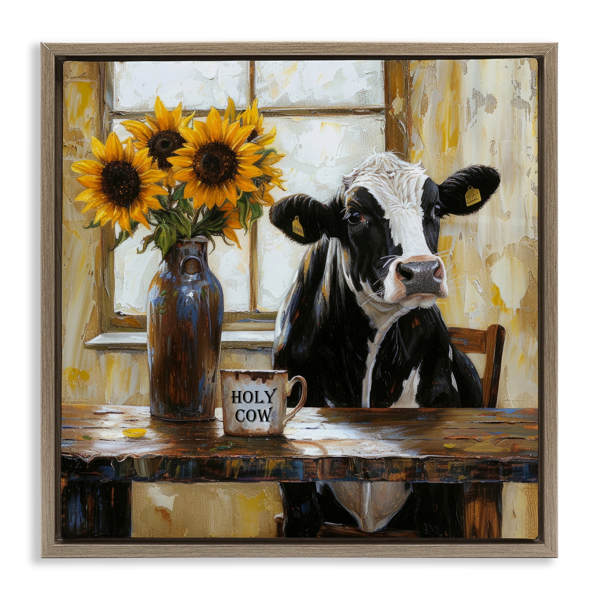 Stupell Industries Holy Cow Rustic Farm Table Brown Framed Floater Canvas Wall Art, design by Tina LeCour