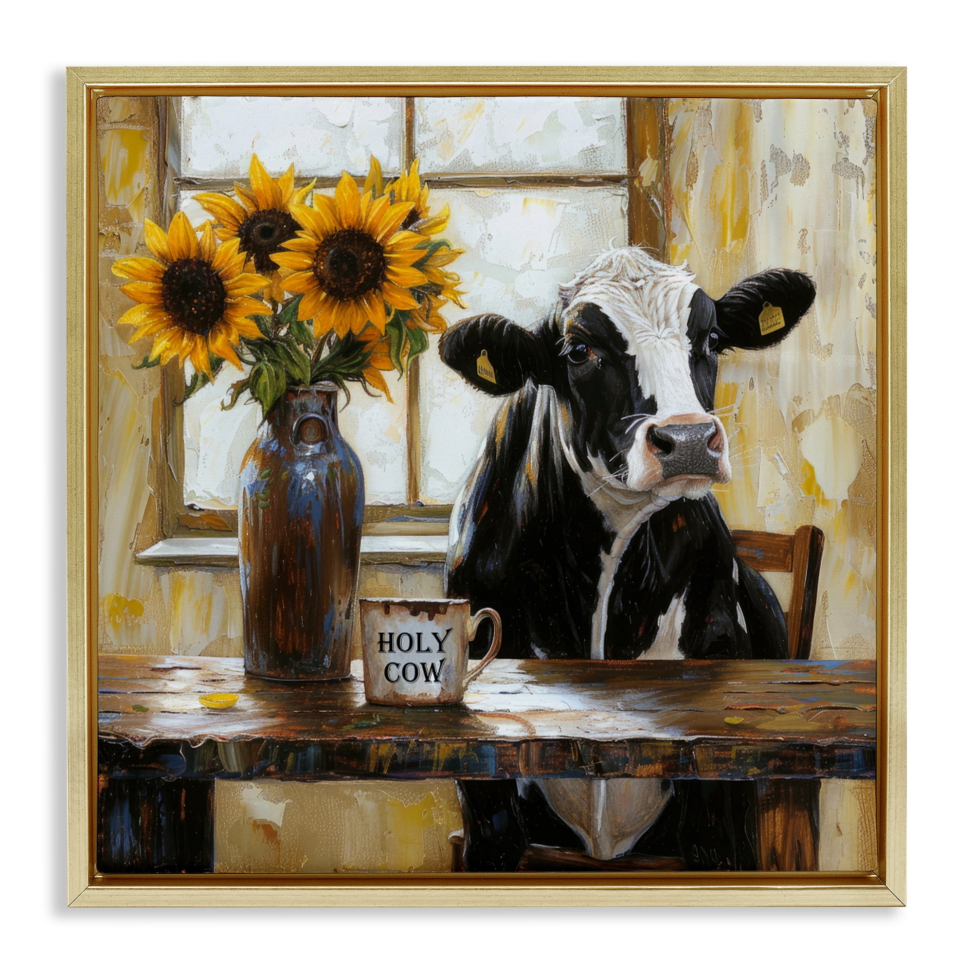 Stupell Industries Holy Cow Rustic Farm Table Gold Framed Floater Canvas Wall Art, design by Tina LeCour