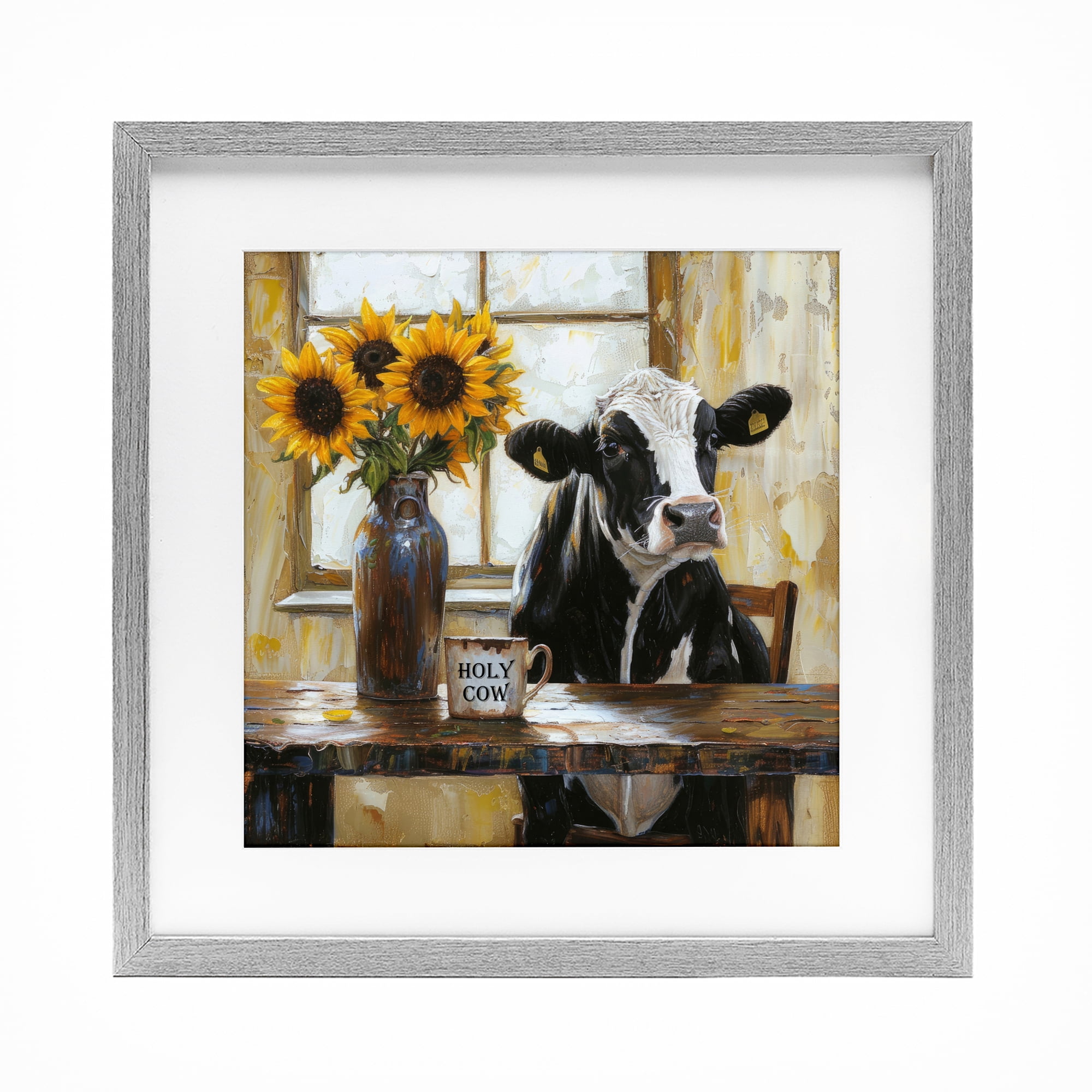 Stupell Industries Holy Cow Rustic Farm Table Gray Framed Print Under Glass, design by Tina LeCour