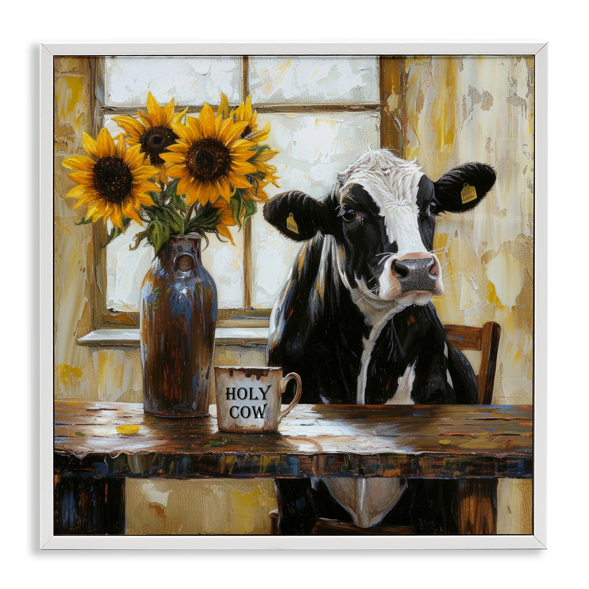 Stupell Industries Holy Cow Rustic Farm Table White Framed Giclee Art, design by Tina LeCour